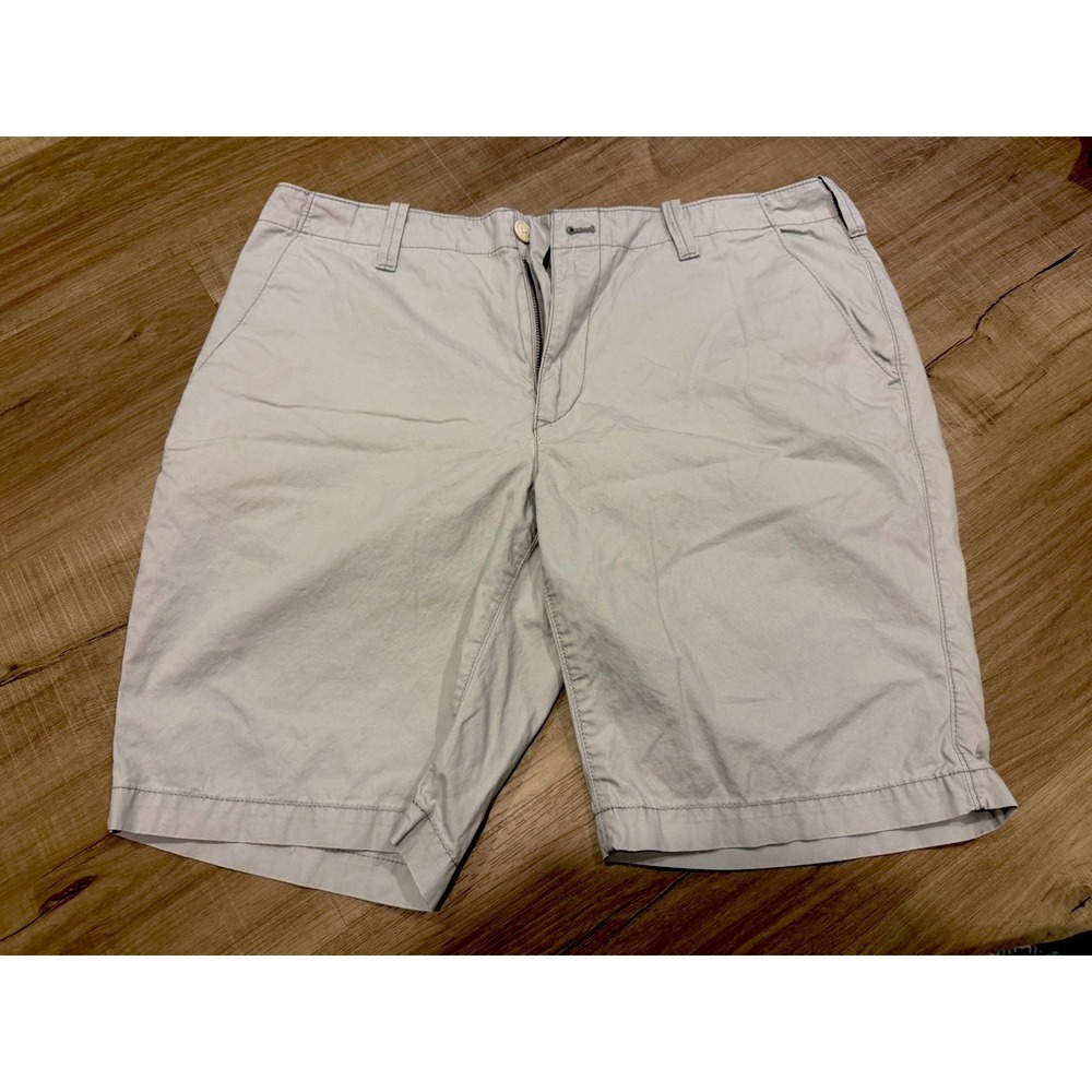 Express Men's Beige Cotton Chino Shorts Button Zip Pockets Flat Front
